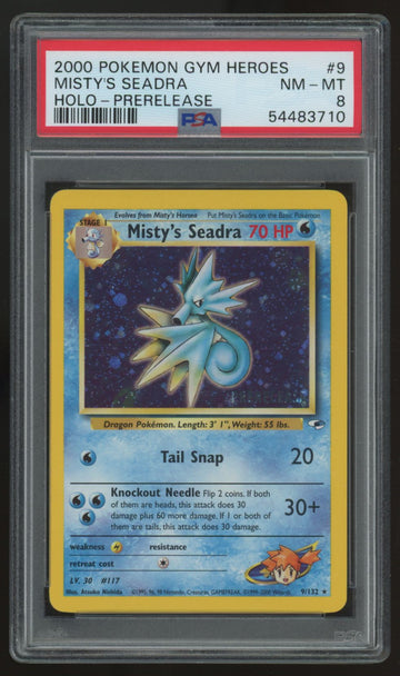 2000 Pokemon Misty's Seadra Gym Heroes Prerelease Holo #9 PSA 8
