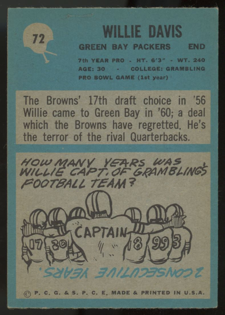 1964 Philadelphia Willie Davis RC #72 EX