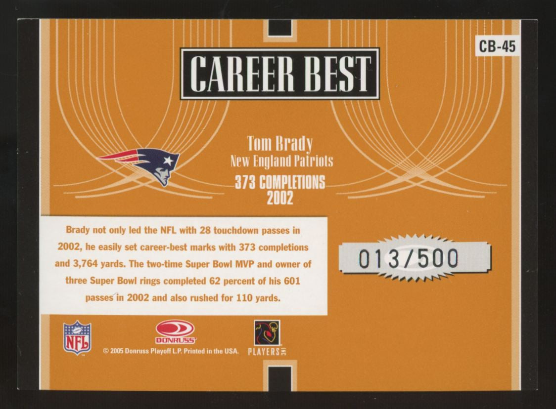 2005 Donruss Elite Tom Brady Career Best Gold /500 #CB-45