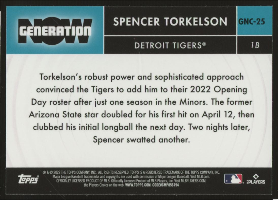 2022 Topps Chrome Spencer Torkelson RC Generation Now #GNC-25 Signed IP Auto