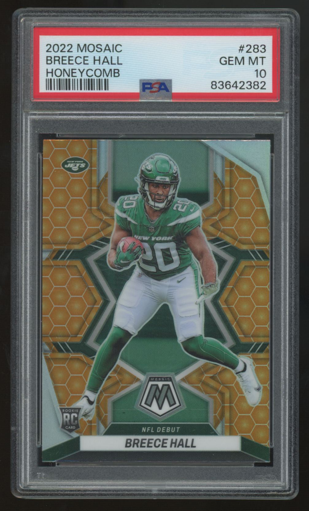 2022 Panini Mosaic Breece Hall RC Honeycomb Prizm SSP #283 PSA 10