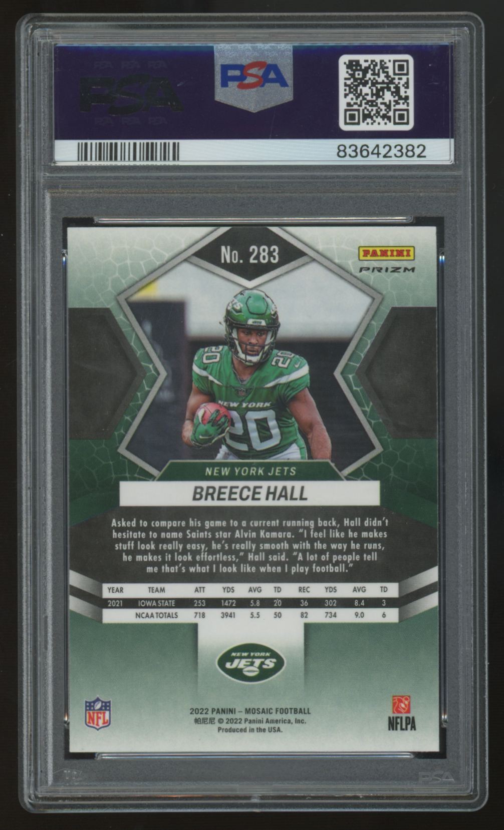 2022 Panini Mosaic Breece Hall RC Honeycomb Prizm SSP #283 PSA 10