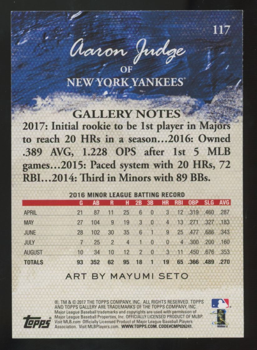 2017 Topps Gallery Aaron Judge RC Artist Proof #117