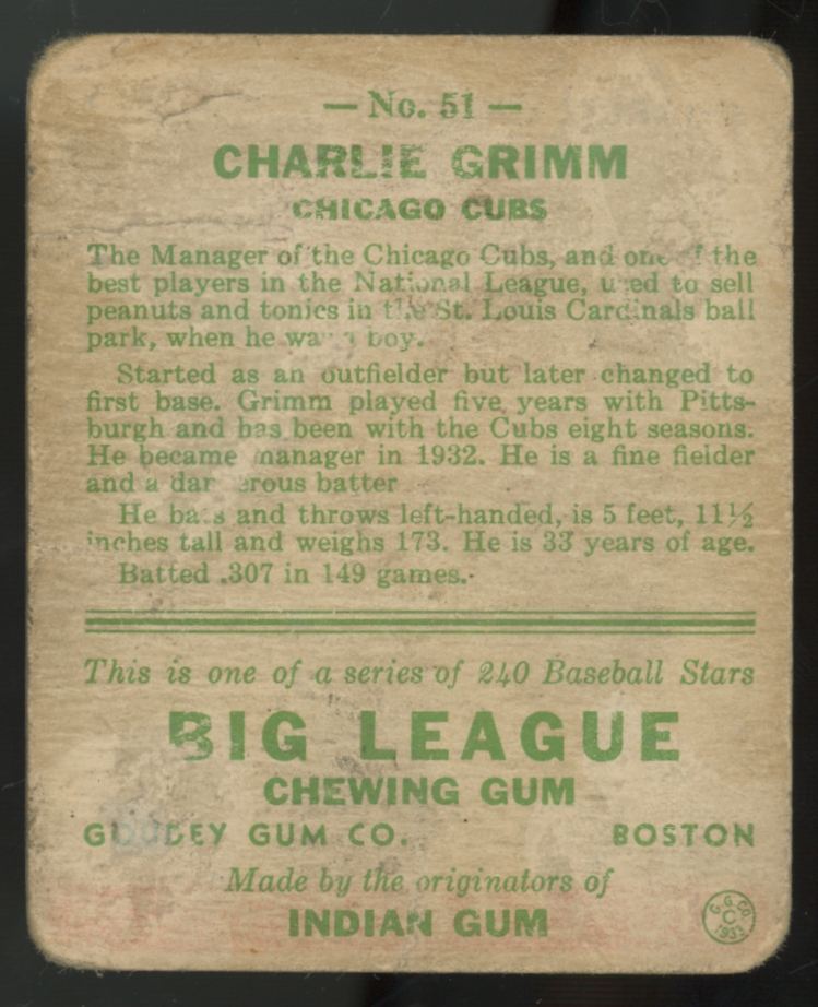 1933 Goudey Charlie Grimm #51 Poor "A"