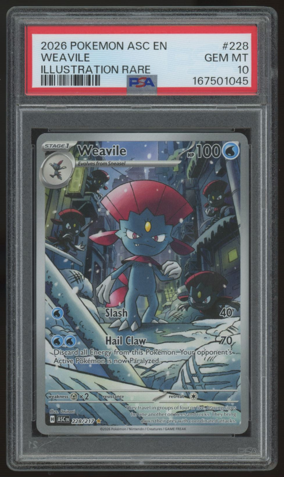 2026 Pokemon Weavile Ascended Heroes Illustration Rare #288 PSA 10