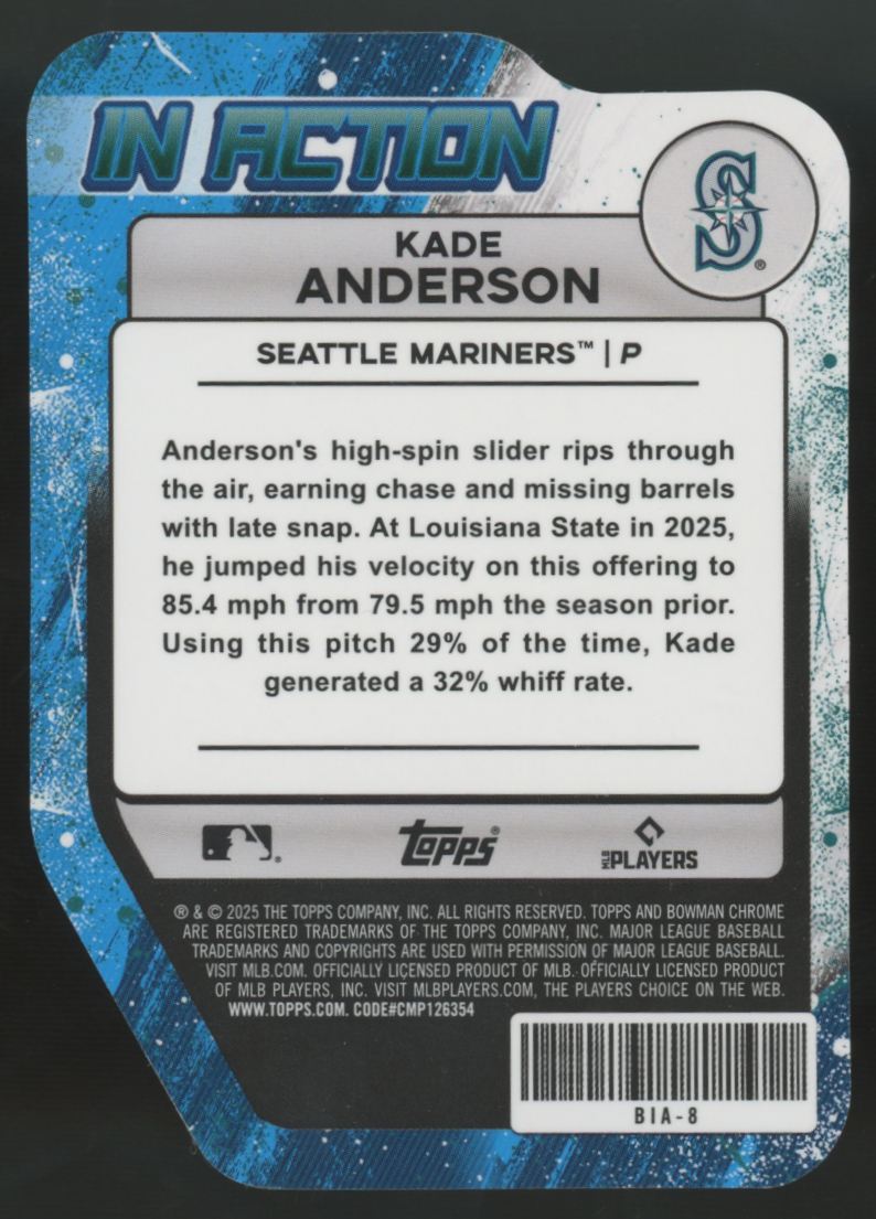 2025 Bowman Draft Mega Kade Anderson Blue Bowman In Action /150 #BIA-8