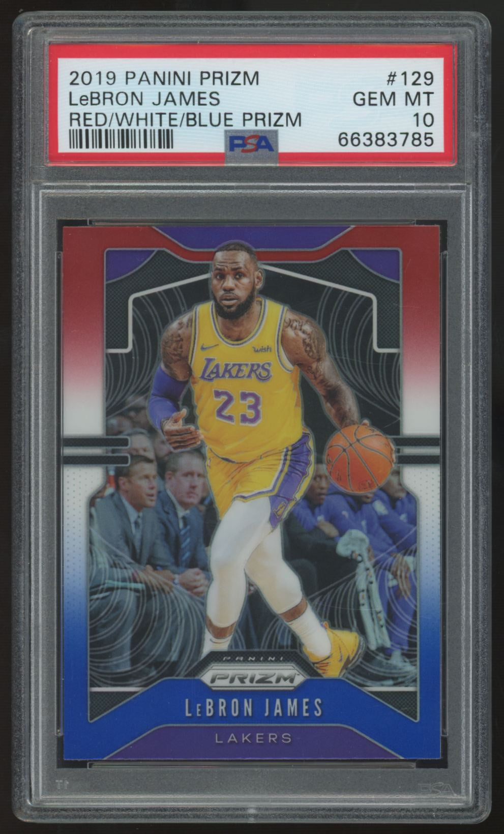2019-20 Prizm LeBron James Red/White/Blue #129 PSA 10