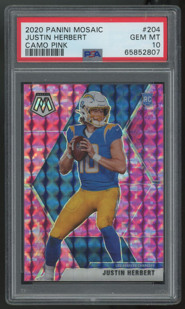 2020 Panini Mosaic Justin Herbert RC Camo Pink #204 PSA 10