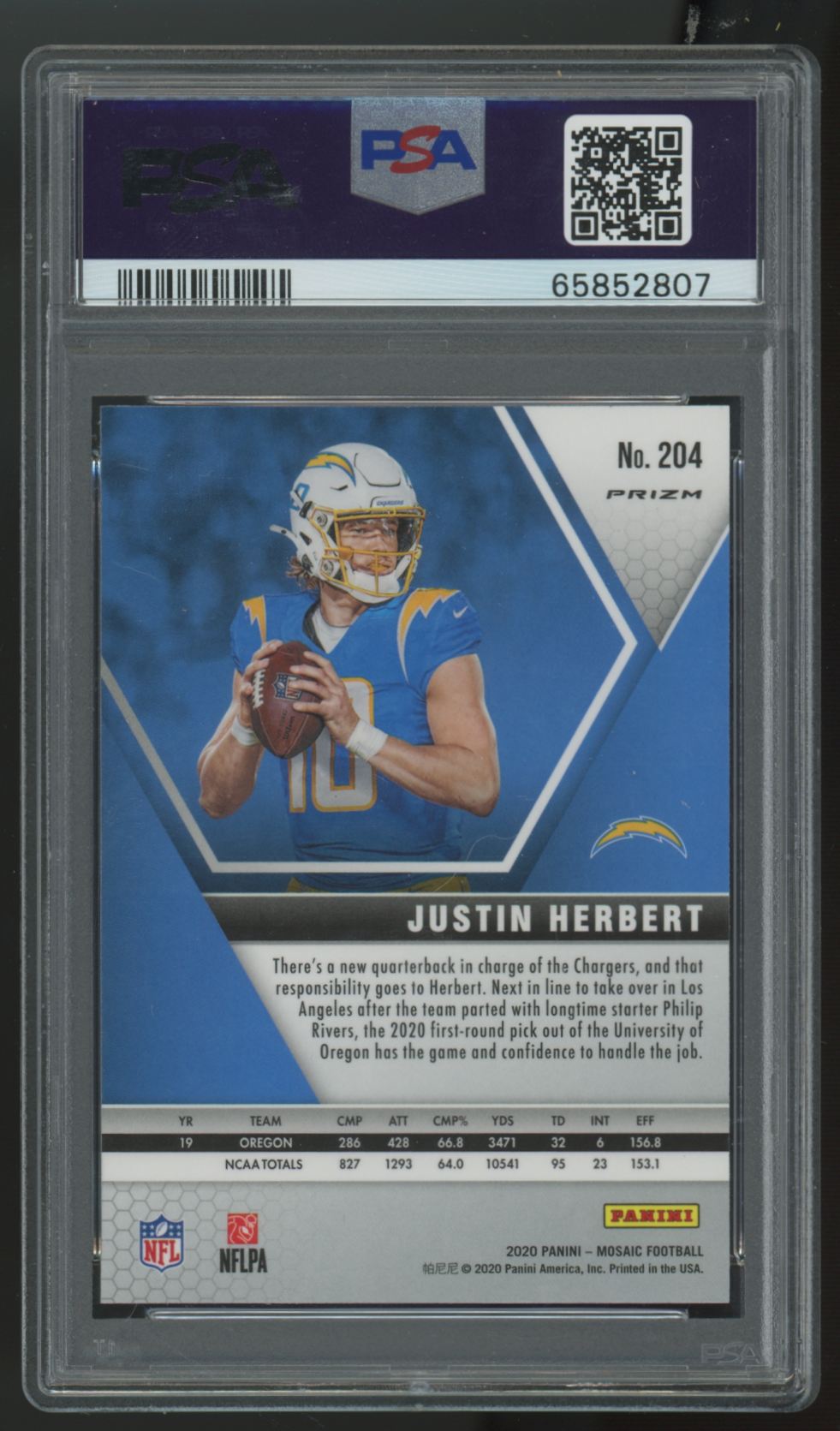 2020 Panini Mosaic Justin Herbert RC Camo Pink #204 PSA 10