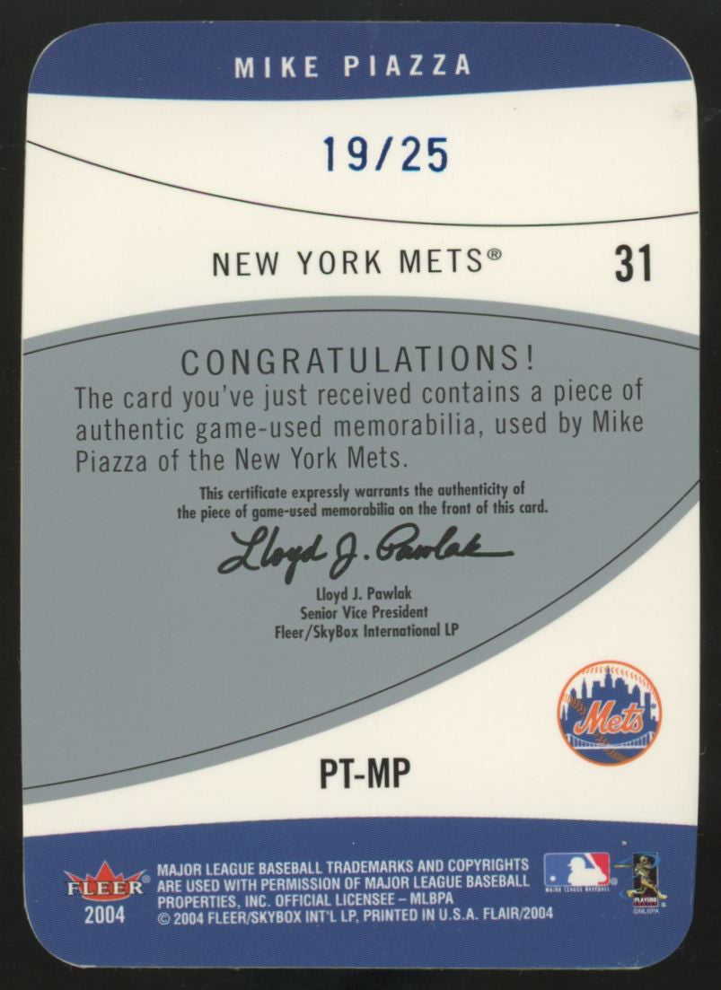 2004 Fleer Flair Mike Piazza Blue Die Cut Power Tools Patch /25 #PT-MP