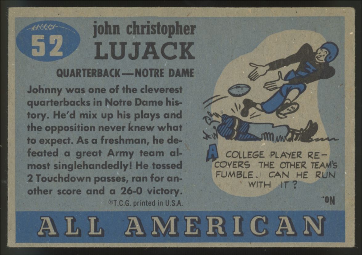 1955 Topps All American Johnny Lujack #52 VG/EX