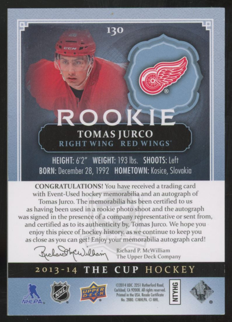 2013-14 Upper Deck The Cup Tomas Jurco RC Patch Auto RPA /249 #130