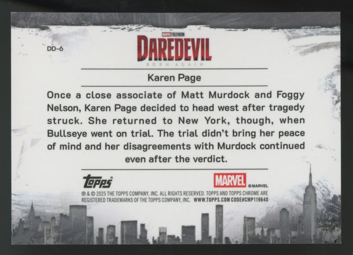 2025 Topps Marvel Studios Chrome Karen Page Gold Refractor /50 #DD-6