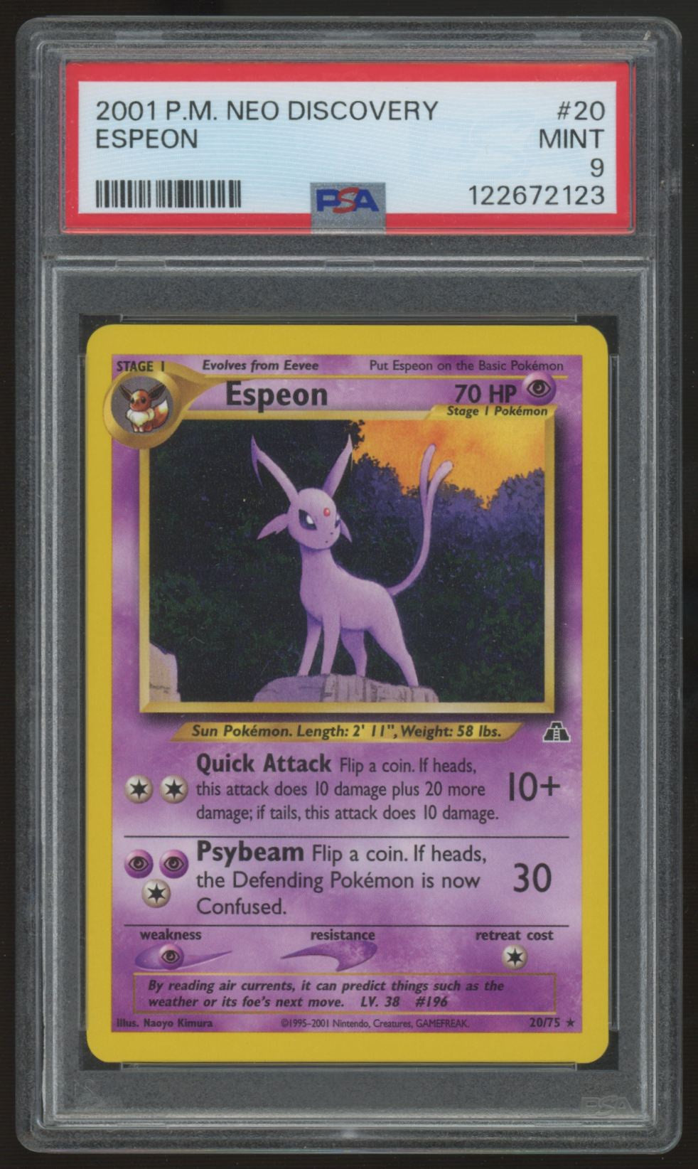 2001 Pokemon Espeon Neo Discovery Unlimited #20 PSA 9