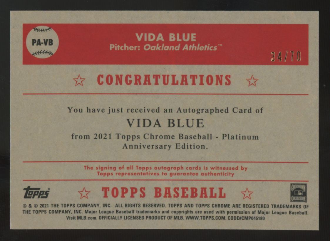 2021 Topps Chrome Platinum Vida Blue Wave 70th Mini Diamond Auto /70 #PA-VB