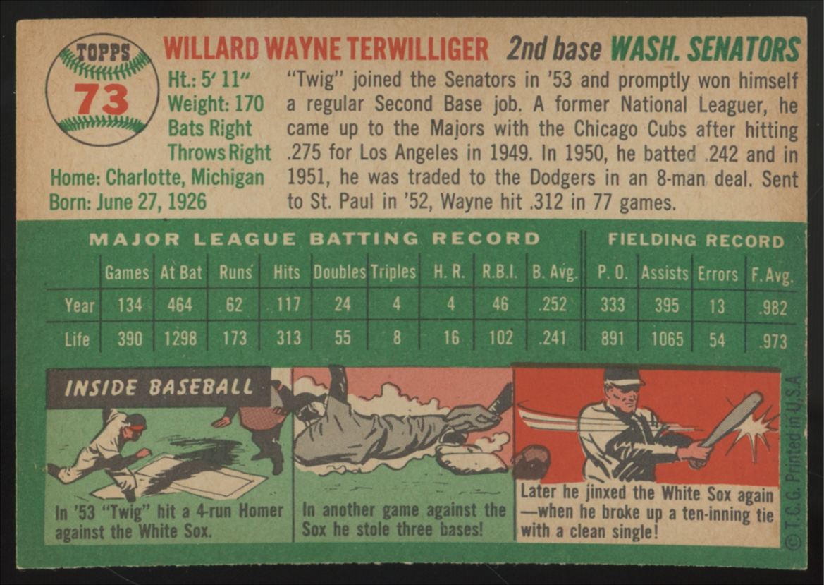 1954 Topps Wayne Terwilliger #73 NM