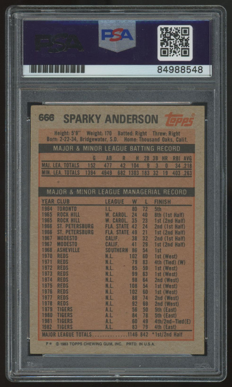 1982 Topps Sparky Anderson Signed Auto #666 PSA/DNA Certified Auto 9