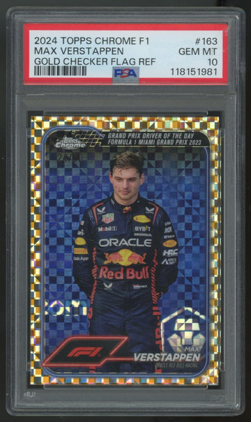 2024 Topps Chrome F1 Max Verstappen Gold Checker Flag /50 #163 PSA 10