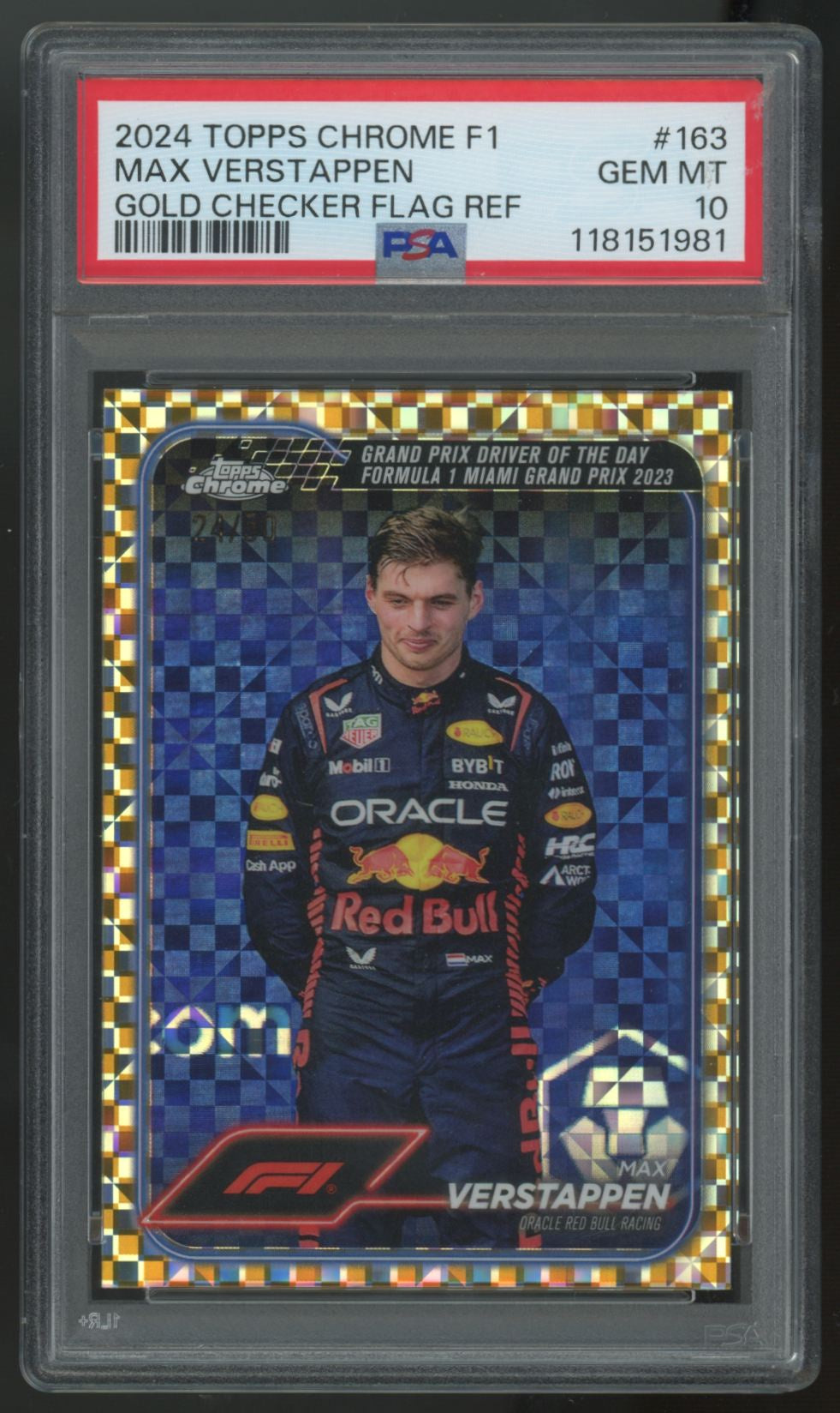 2024 Topps Chrome F1 Max Verstappen Gold Checker Flag /50 #163 PSA 10