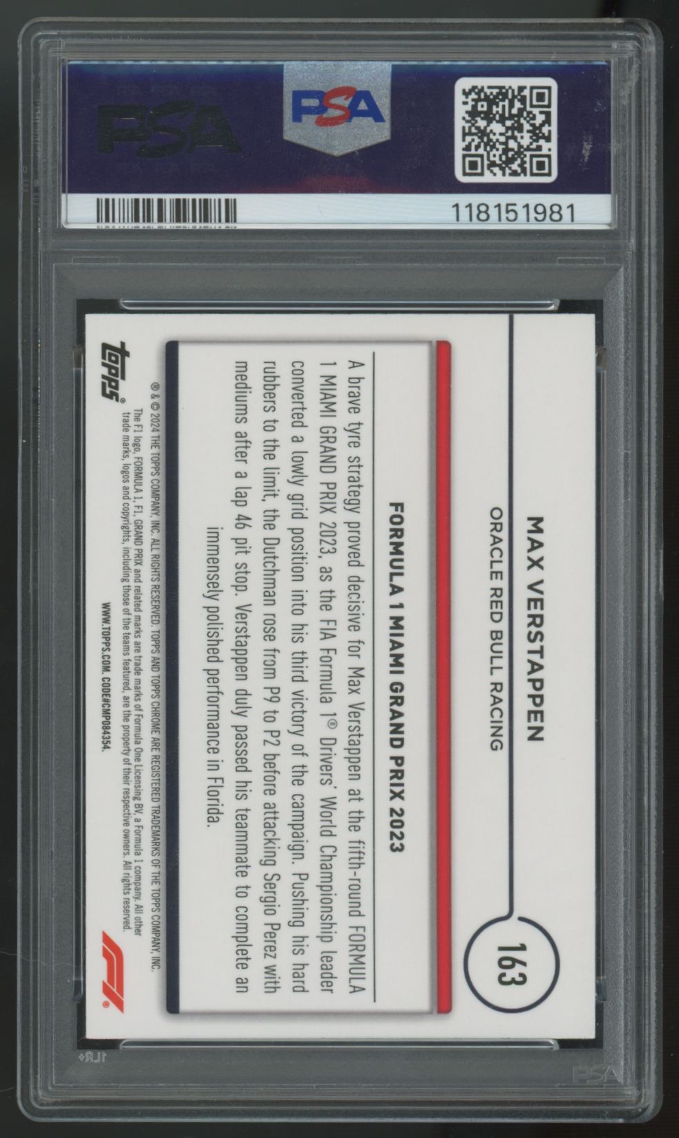 2024 Topps Chrome F1 Max Verstappen Gold Checker Flag /50 #163 PSA 10