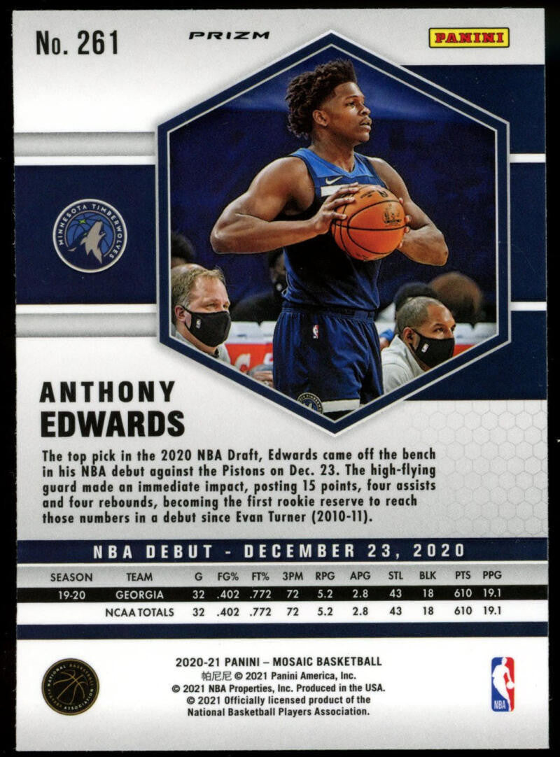 2020-21 Panini Mosaic Anthony Edwards Pink Camo Prizm RC #261
