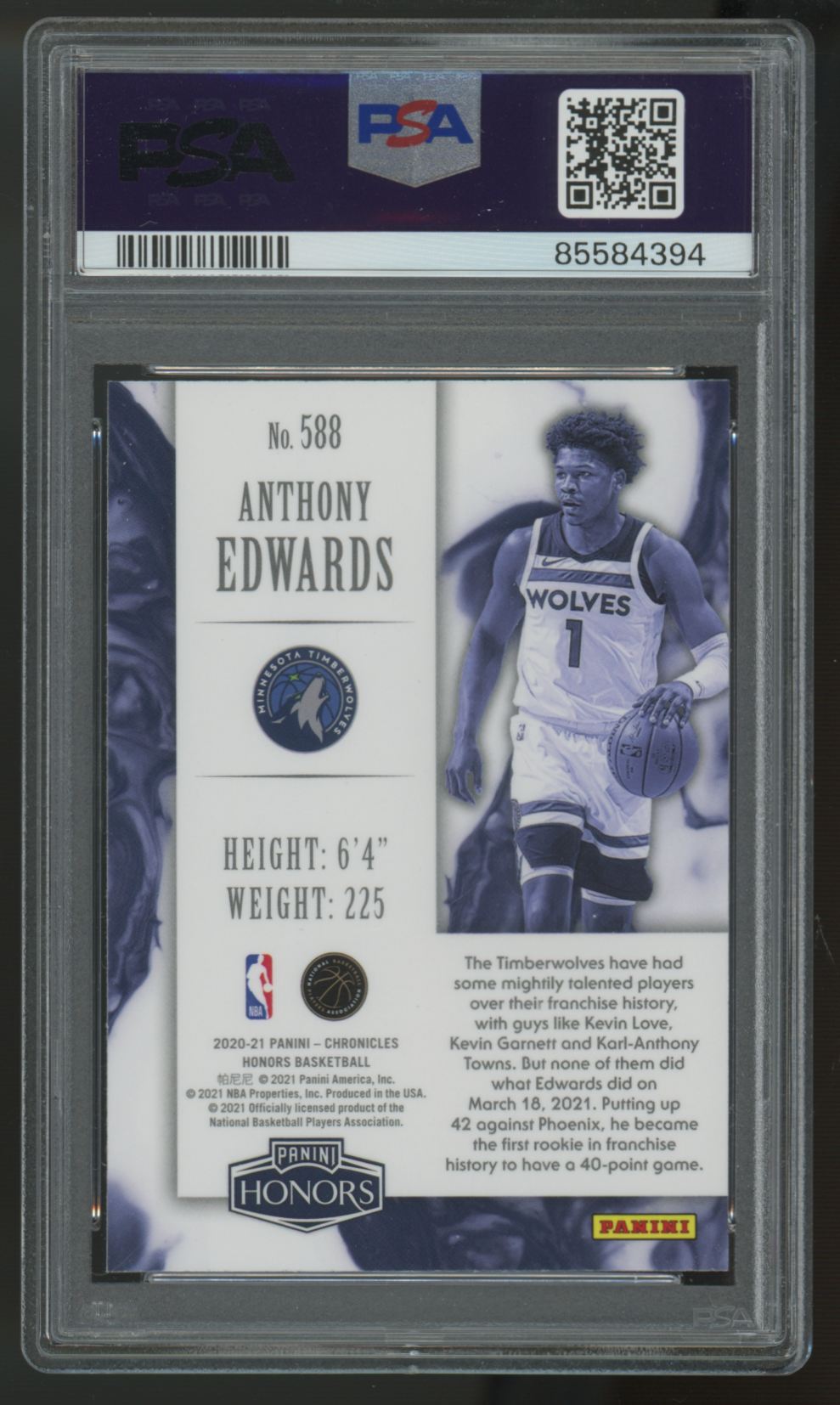 2020-21 Panini Chronicles Honors Anthony Edwards RC #588 PSA 10