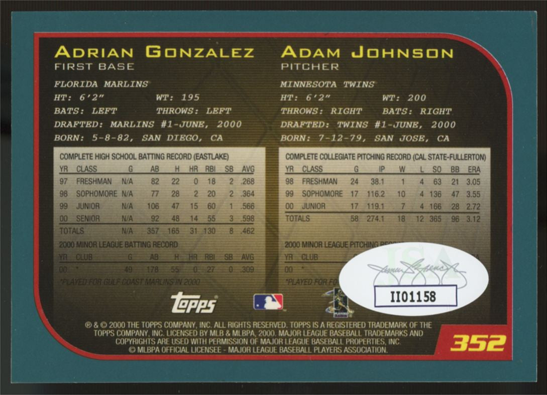 2000 Topps Adrian Gonzalez RC Signed Autographed #352 JSA