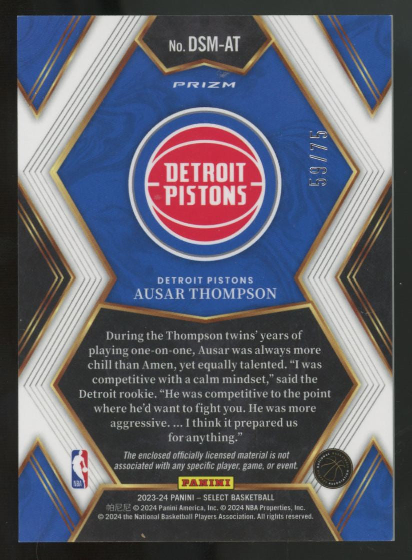 2023-24 Panini Select Ausar Thompson RC Draft Selections Blue Patch /75 #DSM-AT