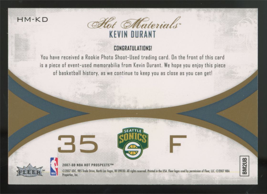 2007-08 NBA Hot Prospects Kevin Durant RC Hot Materials Patch #HM-KD