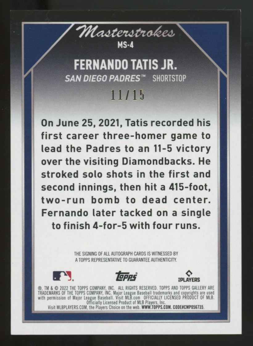 2022 Topps Gallery Fernando Tatis Jr. Masterstrokes Auto /15 #MS-4