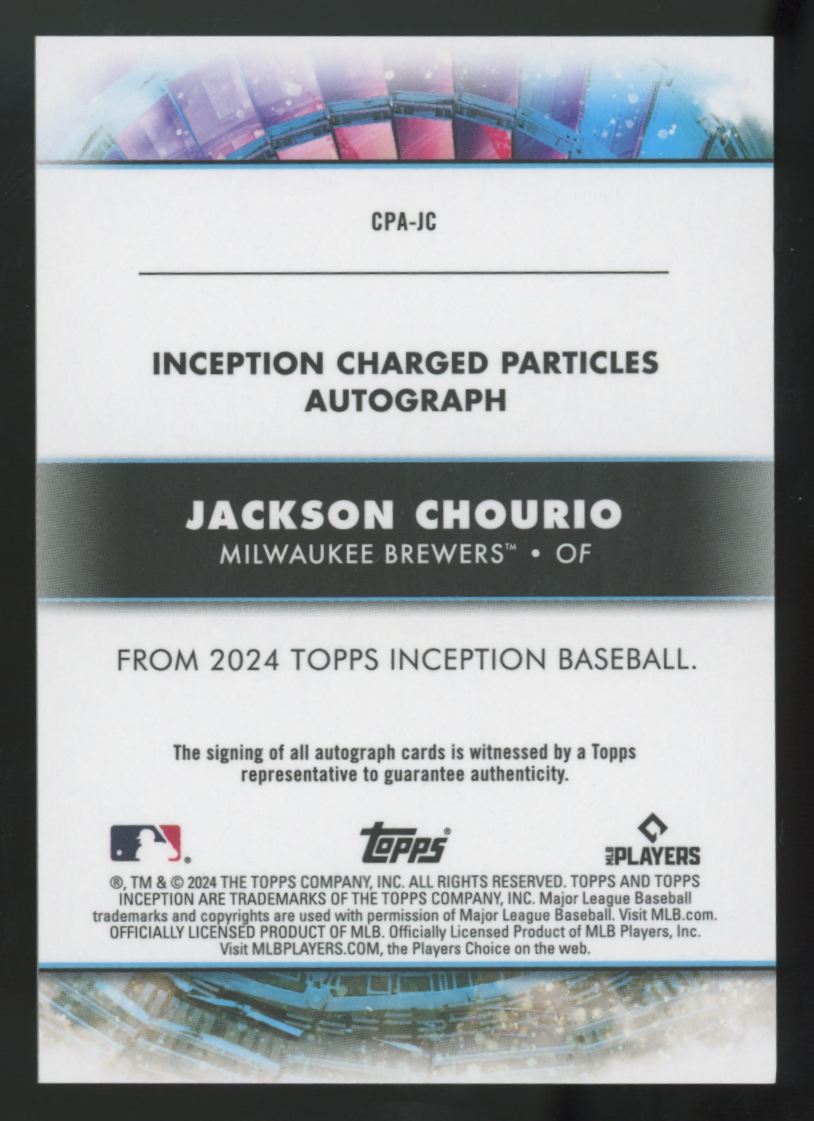 2024 Topps Inception Jackson Chourio RC Charged Particles Auto /50 #CPA-JC