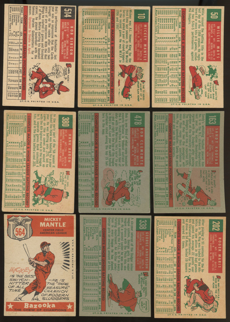 1959 Topps Baseball Complete Set (572) EX Overall Mantle Gibson RC