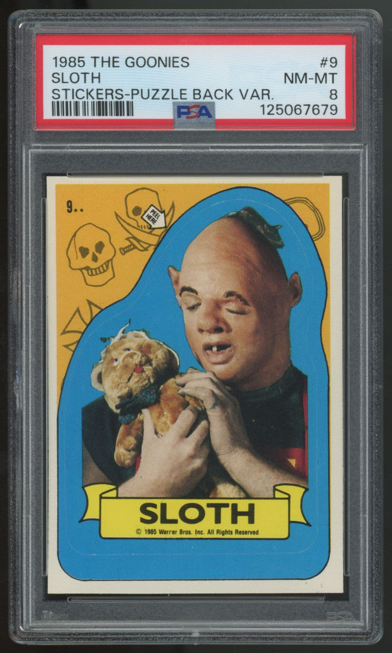 1985 The Goonies Sloth Stickers-Puzzle Back #9 PSA 8