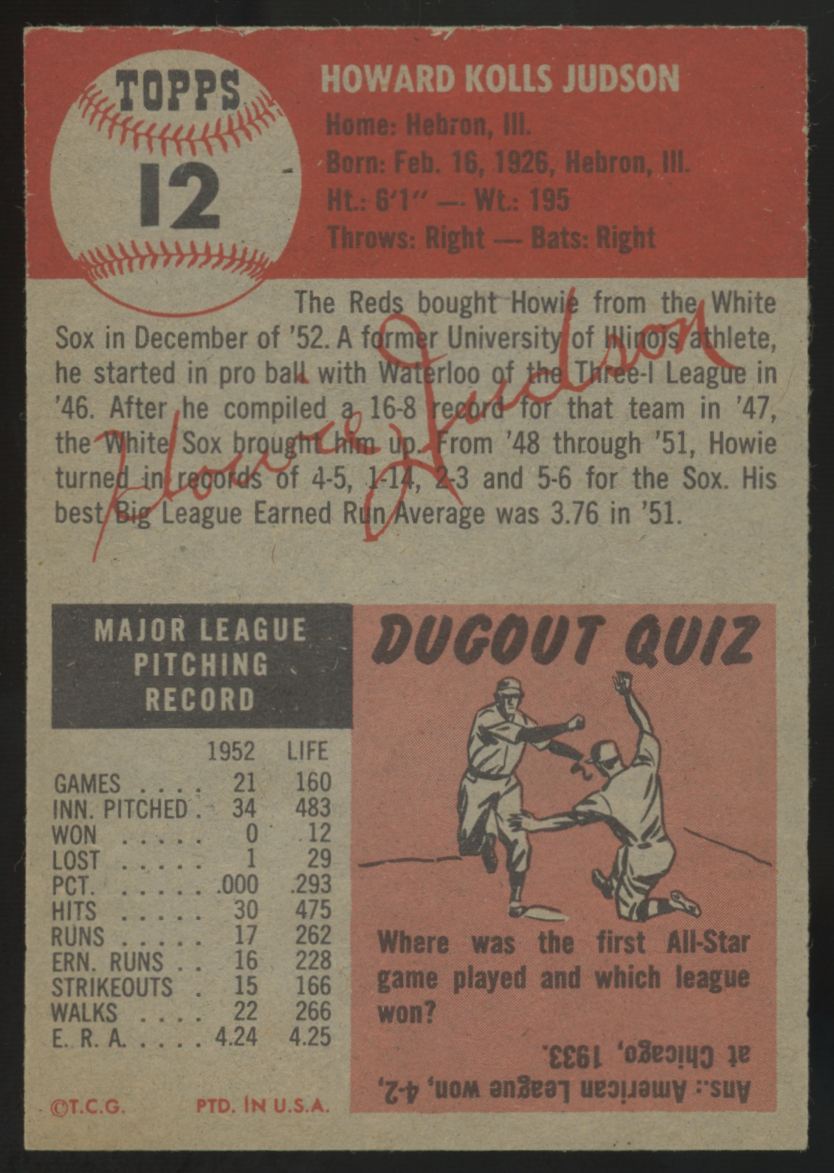 1953 Topps Howie Judson #12 NM