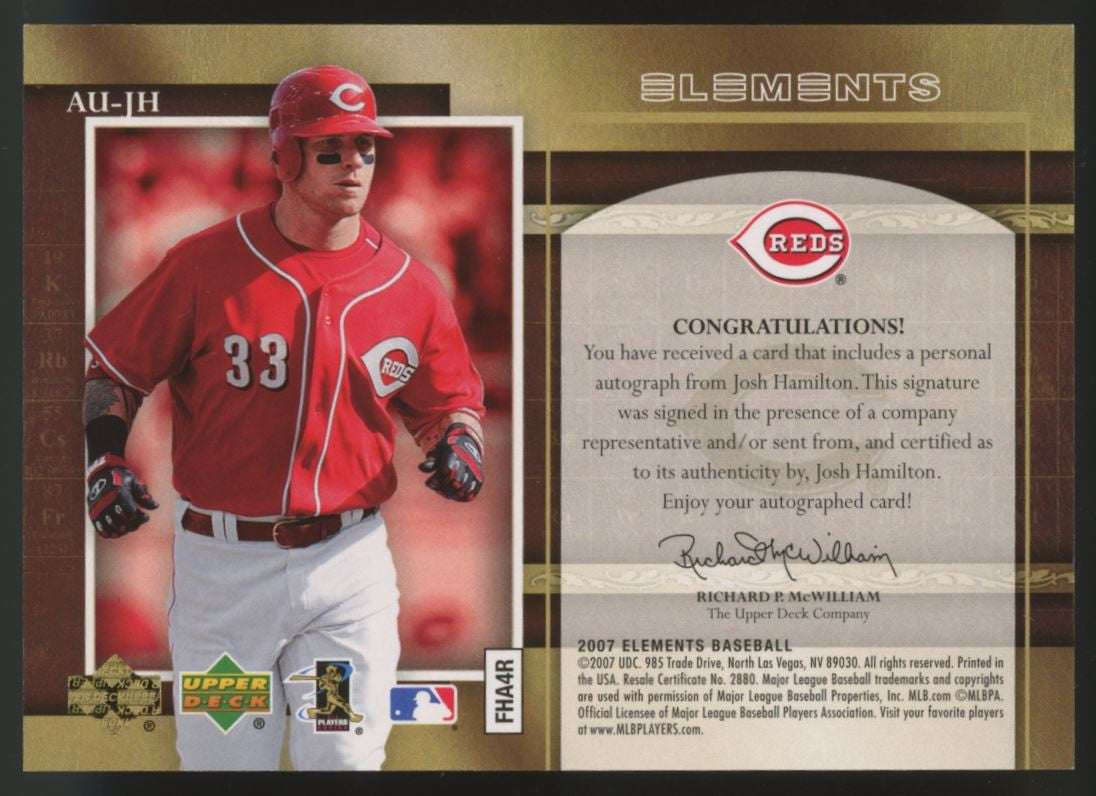2007 Elements Josh Hamilton Elemental Autographs Auto #AU-JH