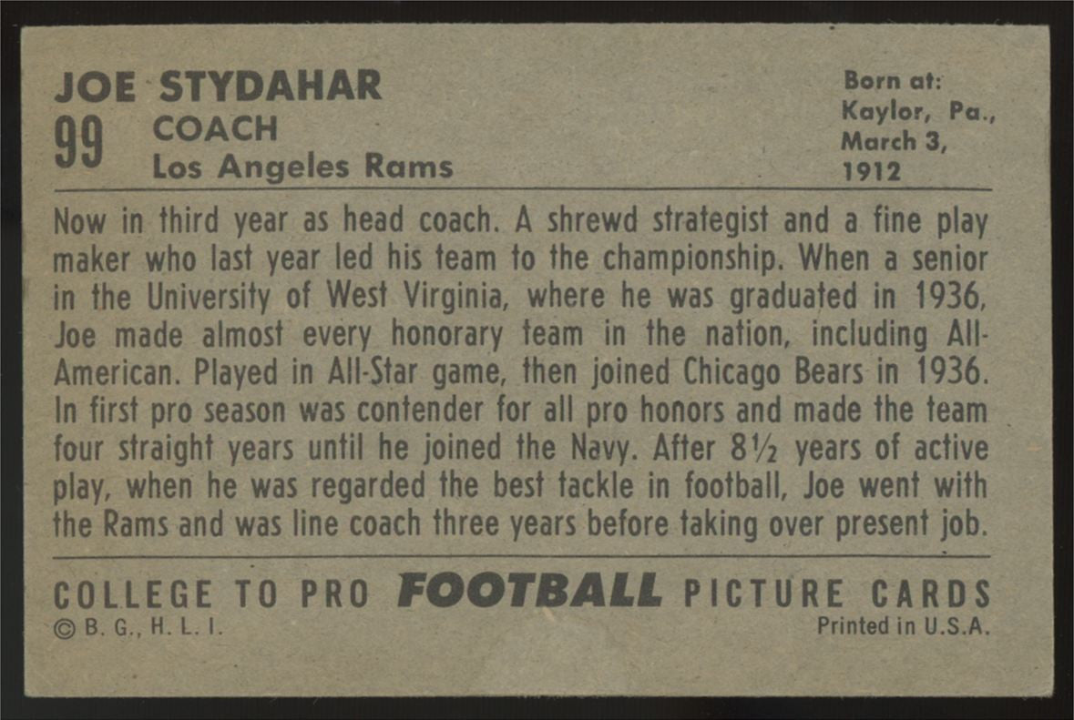 1952 Bowman Large Joe Stydahar RC #99 VG/EX
