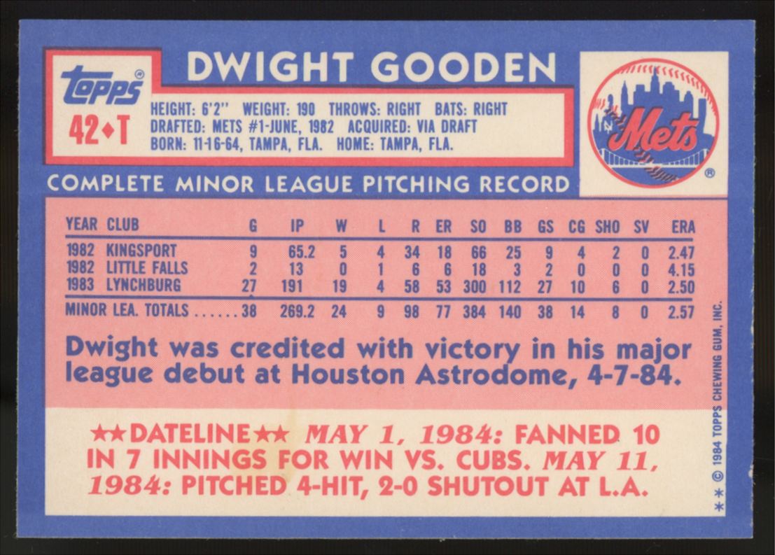 1984 Topps Traded Dwight Gooden RC #42-T NM/MT