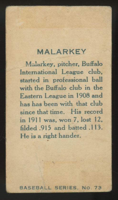 1912 C46 Imperial William "Bill" Malarkey #73 F/G