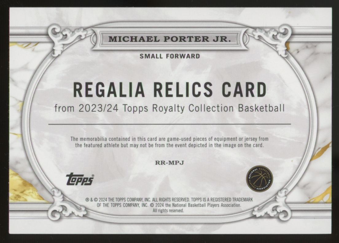 2023-24 Topps Royalty Michael Porter Jr. Regalia Relics Patch Gold /10 #RR-MPJ