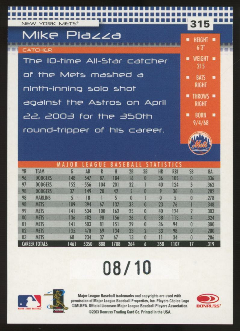 2003 Donruss Baseball Mike Piazza Press-Proof /10 #315