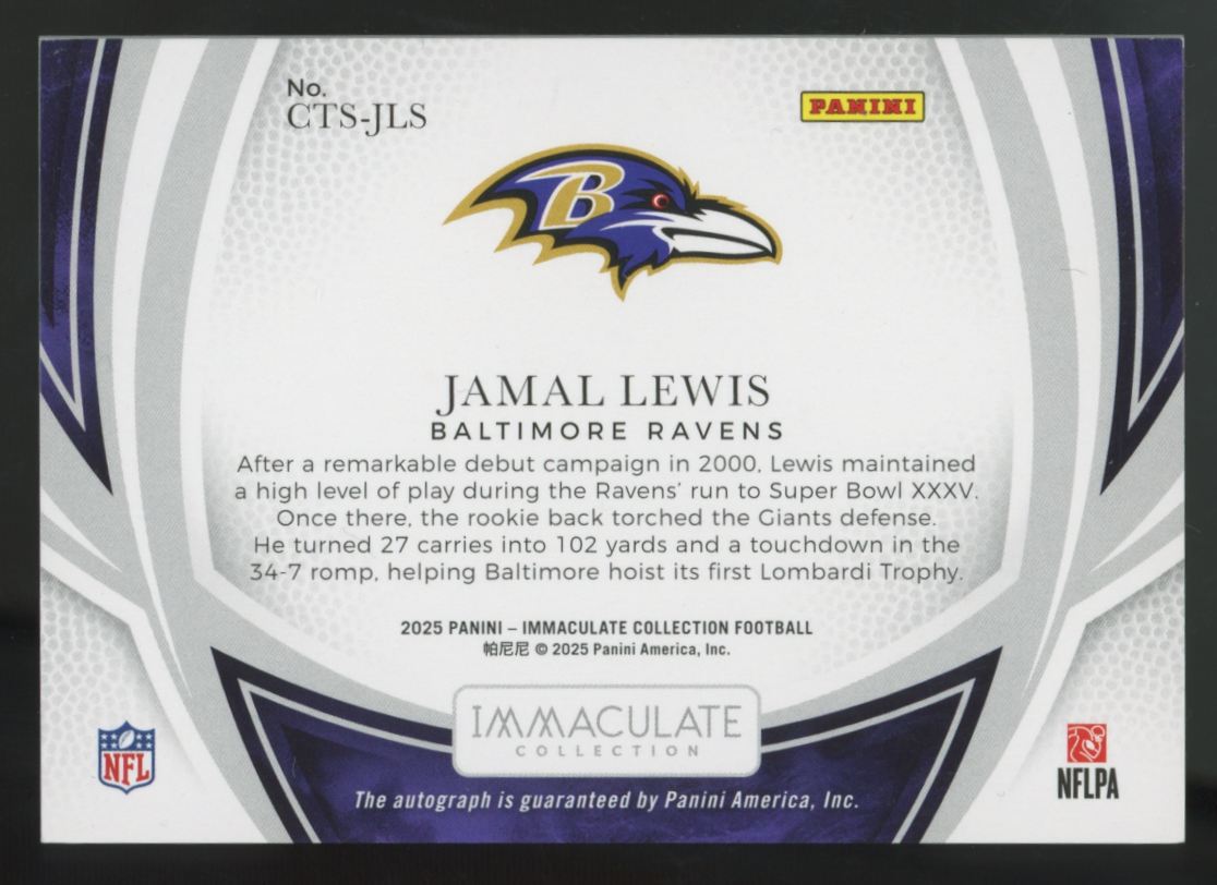 2025 Panini Immaculate Jamal Lewis Clutch Time Auto /99 #CTS-JLS