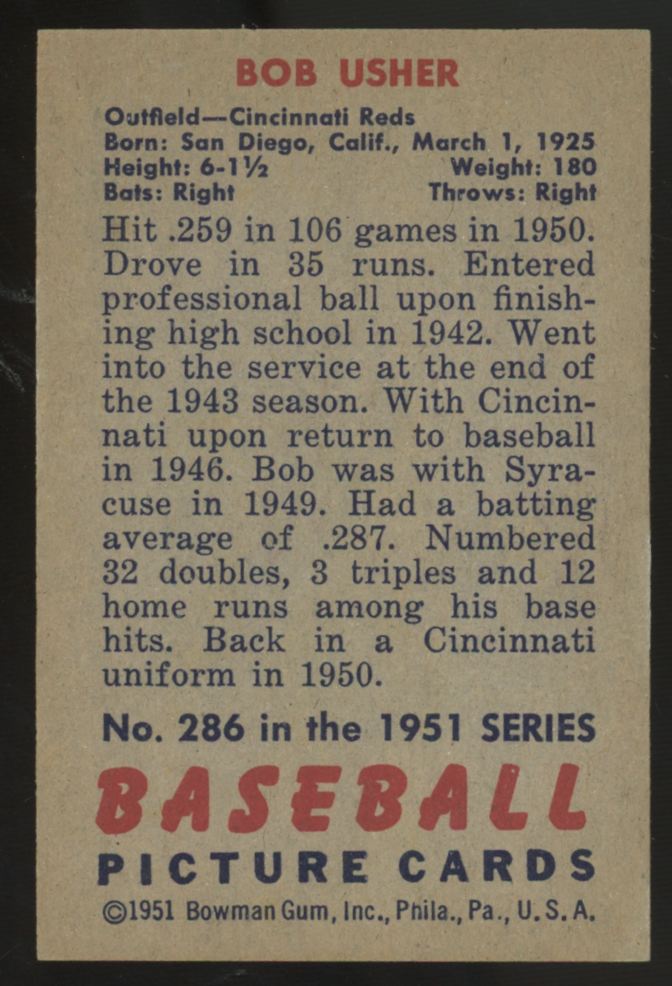 1951 Bowman Bob Usher #286 EX/MT
