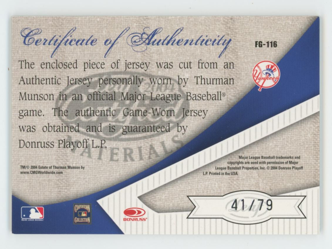 2004 Leaf Certified Materials Thurman Munson Fabric Of The Game '79 Patch /79