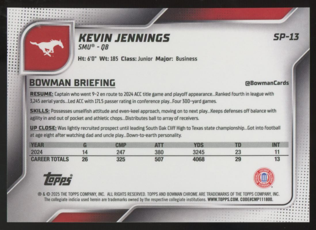 2025 Bowman Chrome U Kevin Jennings 1st Refractor Image Variation #SP-13