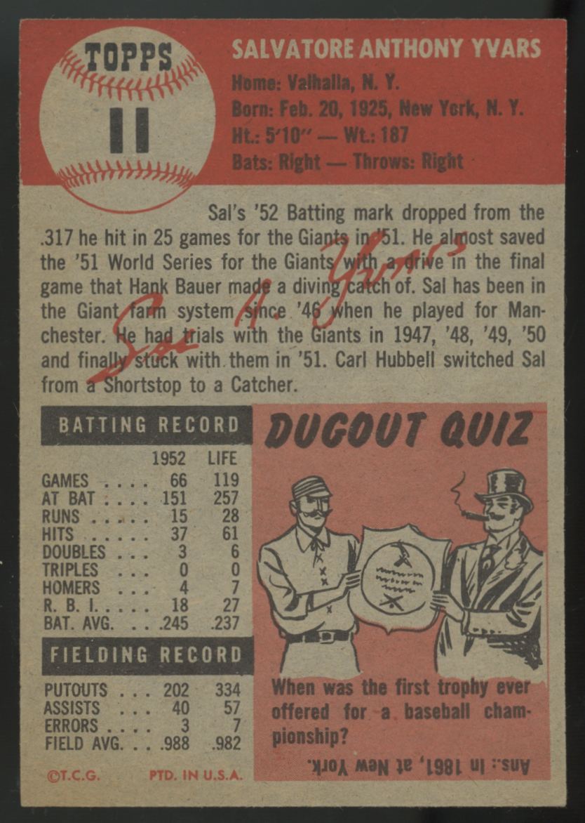 1953 Topps Sal Yvars #11 NM