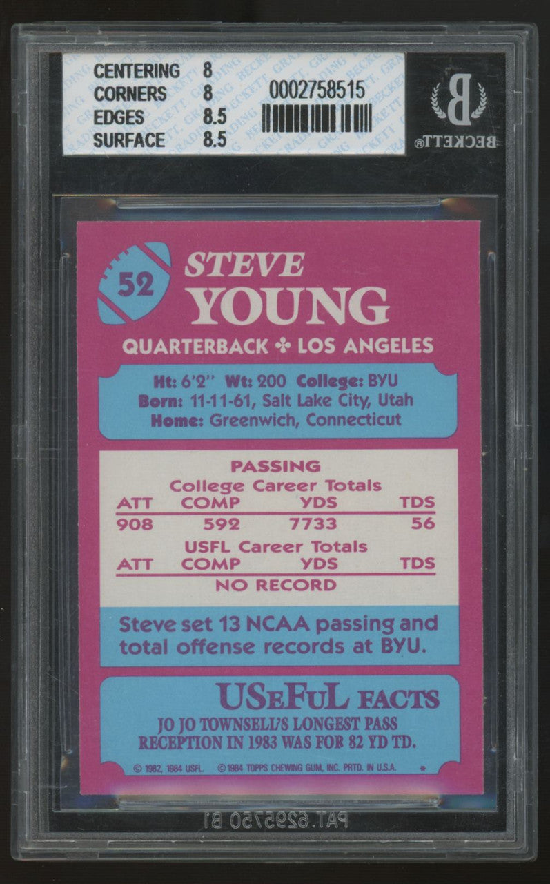 1984 Topps USFL Steve Young RC #52 BGS 8