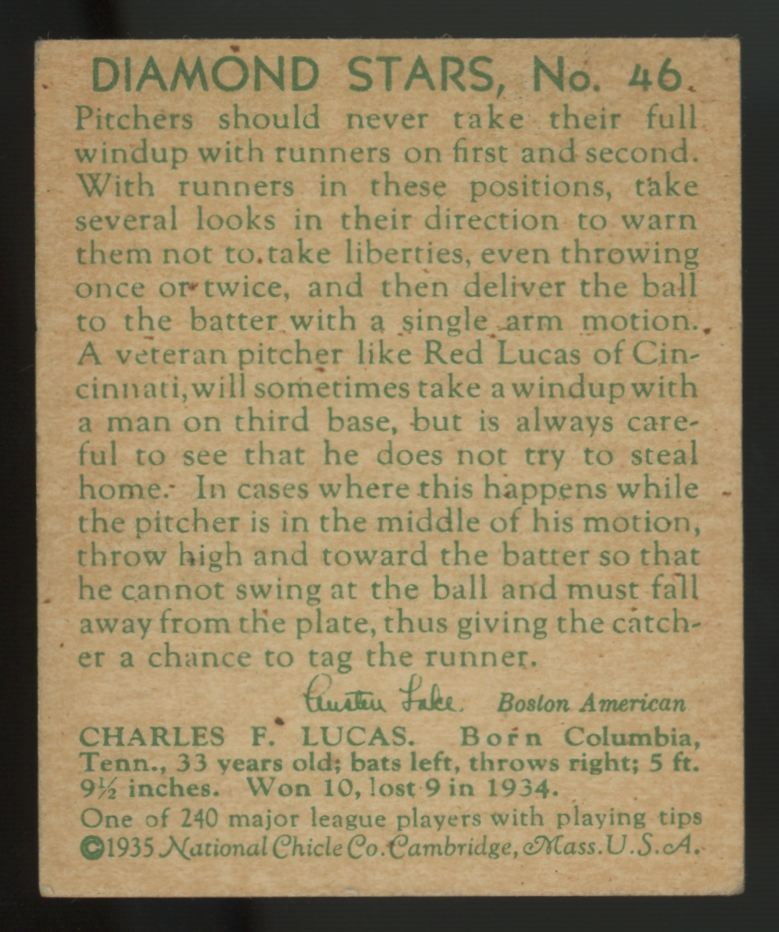 1935 National Chicle "Red" Lucas Diamond Stars #46 VG-VG/EX