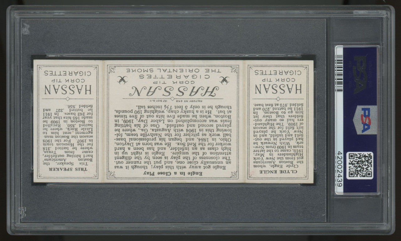 1912 T202 Hassan Triple Folder Tris Speaker Clyde Engle PSA 6