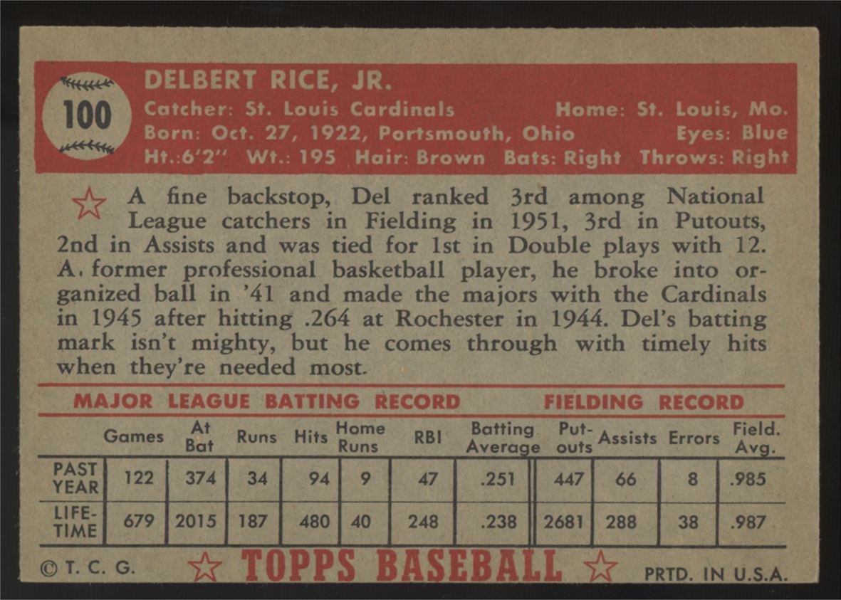 1952 Topps Del Rice #100 VG