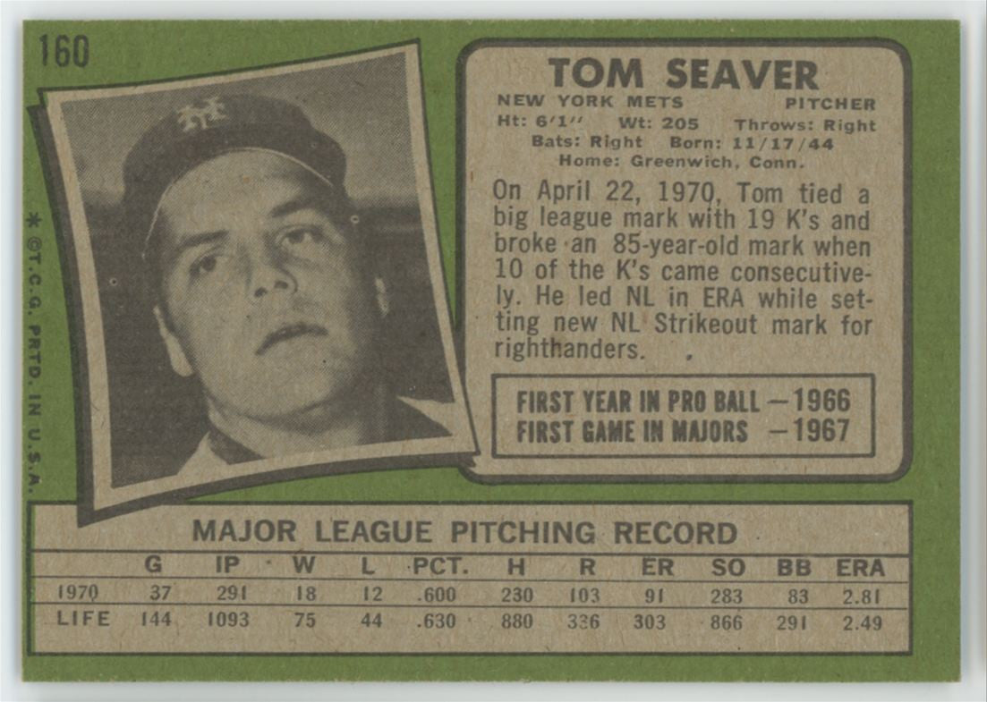 1971 Topps Tom Seaver #160 EX/MT
